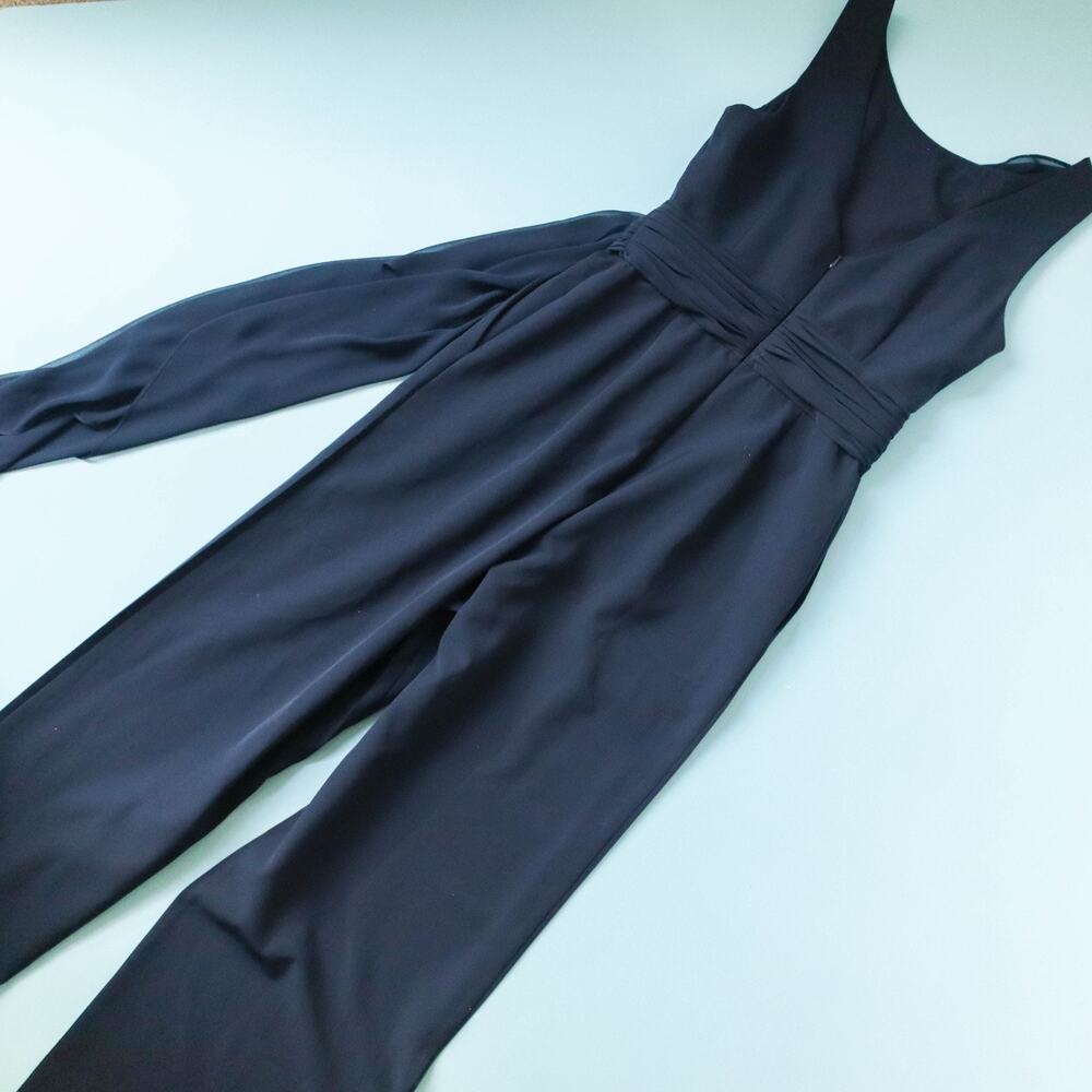 Eliza J Navy Sleeveless V Neck Wide Leg Jumpsuit Size 8 Chiffon Formal - Picture 10 of 10